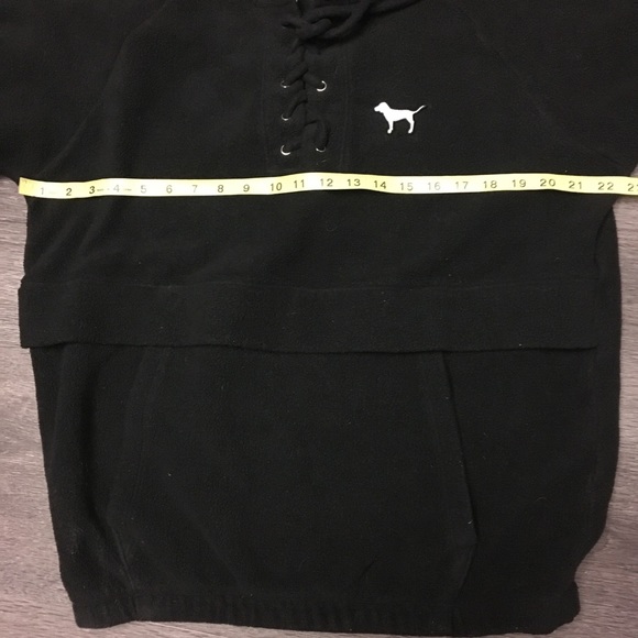 PINK Victoria Secret M Black Hooded Pullover Sweater Tie Front NYC Back Medium - Picture 9 of 10
